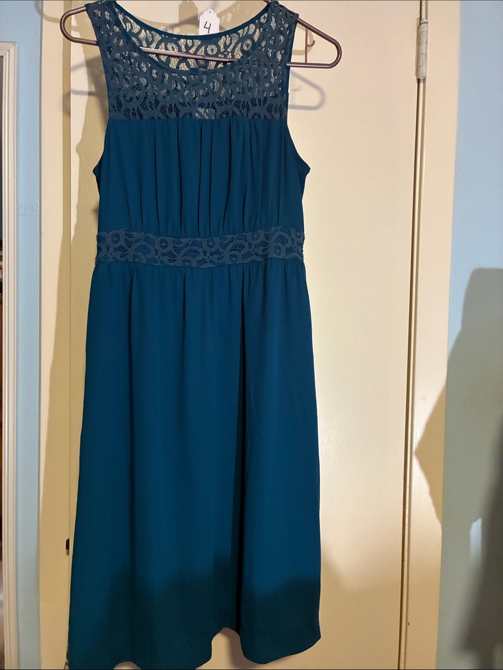 HD in Paris Teal Lace Yoke and Waistband Formal Dress